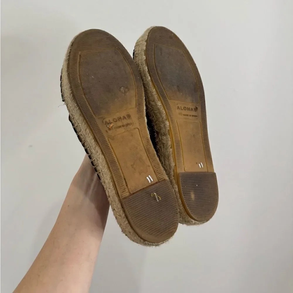 Alohas Crossed Black Leather Espadrilles